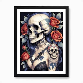Sugar Skull Girl With Roses Painting (33) Art Print