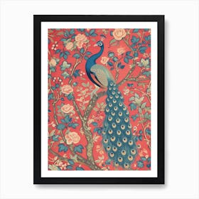Red Peacock Floral Wallpaper Inspired Art Print