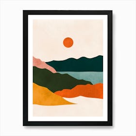 Watercolor sunset landscape 6 Affiche