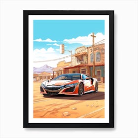 A Acura Nsx Gto Car In Route 66 Flat Illustration 3 Art Print
