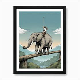 Elephant On A Bridge Art Print