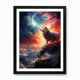 Wolf Howling At The Moon Art Print