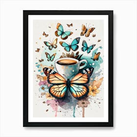 Butterfly Cup Of Coffee Art Print