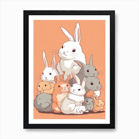 Rabbits Kawaii Illustration1 Art Print
