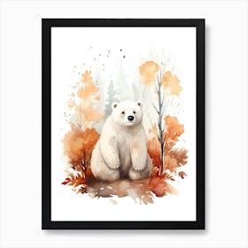 A Bear Watercolour In Autumn Colours 0 Art Print