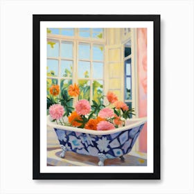 A Bathtube Full Of Chrysanthemum In A Bathroom 3 Art Print