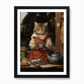 Cat In A Medieval Kitchen As A Cook 1 Art Print