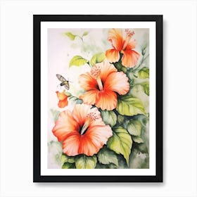 Beehive With Hibiscus Watercolour Illustration 1 Art Print