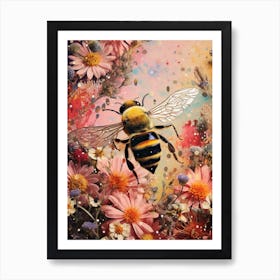 Floral Abstract Bee Collage Art Print