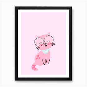 Pink Cat In Glasses Art Print