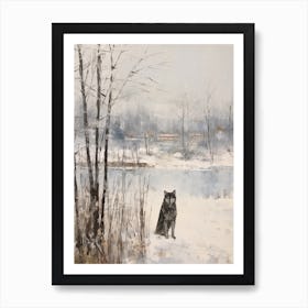 Vintage Winter Animal Painting Gray Wolf 3 Art Print