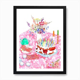 Birthday Tea Party Pink Art Print