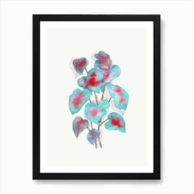 Turquoise Pink Watercolor Plant Art Print