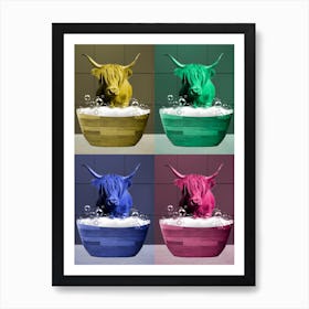 Highland Cow In Bathtub Pop Art Style Art Print