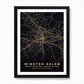 Winston Salem North Carolina Usa Black And Gold Map Poster