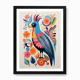Colourful Scandi Bird Rooster 1 Art Print