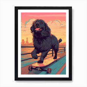 Newfoundland Dog Skateboarding Illustration 3 Art Print