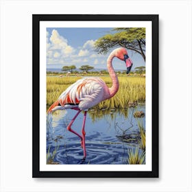 Greater Flamingo African Rift Valley Tanzania Tropical Illustration 3 Art Print