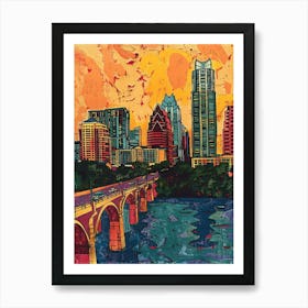 Skyline Austin Texas Colourful Blockprint 2 Art Print