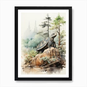 A Turtle, Japanese Brush Painting, Ukiyo E, Minimal 1 Art Print