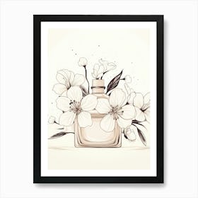 Perfume Bottle With Flowers Art Print