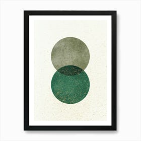 Abstract Lunar Eclipse 2 Circles Geometric Shape Minimalism - Gray Forest Green Art Print