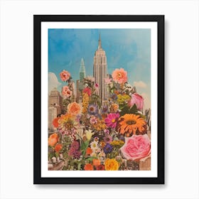 New York City   Floral Retro Collage Style 3 Art Print