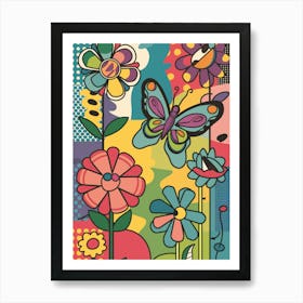 Flowers And Butterflies Art Print