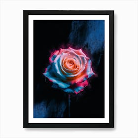 White Neon Rose In The Dark Art Print