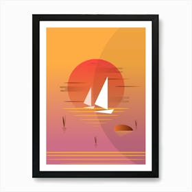 Sailboats At Sunset Art Print