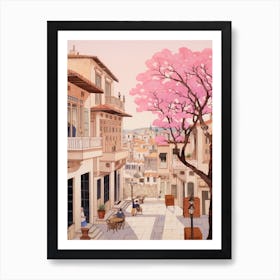 Izmir Turkey 2 Vintage Pink Travel Illustration Art Print