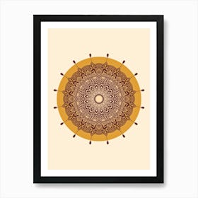 WA240003 - Golden Yellow and Maroon Mandala - Intricate Bohemian Art Design Art Print