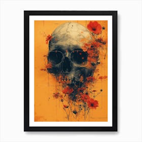 Skull Spectacle: A Frenzied Fusion of Deodato and Mahfood:Skull With Flowers Art Print