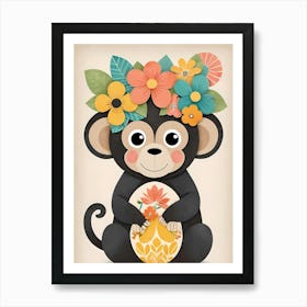 Floral Baby Monkey Nursery Illustration (35) Art Print