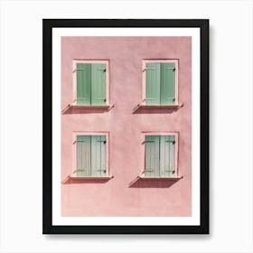 Pink Wall With Green Shutters 2 Art Print