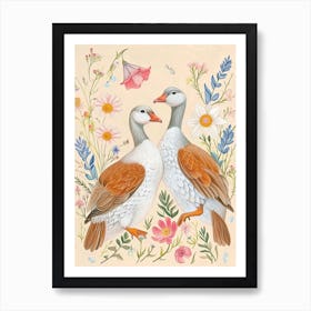 Folksy Floral Animal Drawing Goose Poster