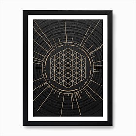 Geometric Glyph Symbol in Gold with Radial Array Lines on Dark Gray n.0105 Art Print