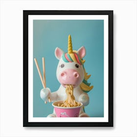 Toy Unicorn Pastel Eating Ramen 2 Art Print