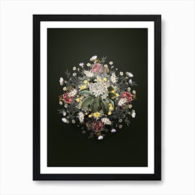 Vintage Shipova Flower Wreath on Olive Green n.0586 Art Print