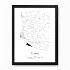 Ronne,Denmark Minimalist Map Art Print