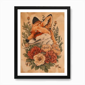 Amazing Red Fox With Flowers 25 Art Print