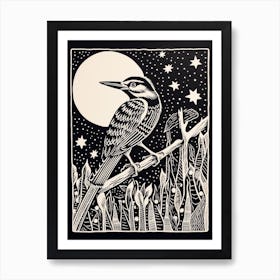 B&W Bird Linocut Woodpecker 2 Art Print