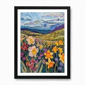 Daffodils Field Knitted In Crochet 2 Art Print