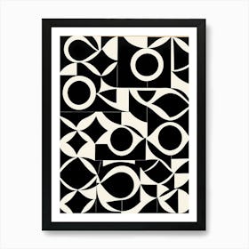 Mid Century Inspired Linocut, Black And White Colors Minimal , 102 Art Print