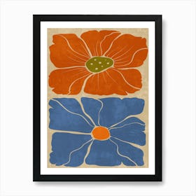 Two Flowers In Blue And Orange Art Print