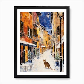 Cat In The Streets Of Aosta   Italy With Snow 4 Art Print