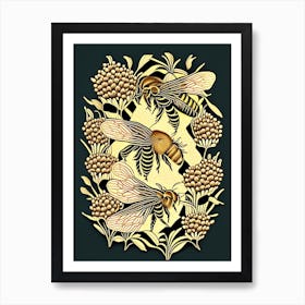 Colony Of Bees Black 2 William Morris Style Art Print