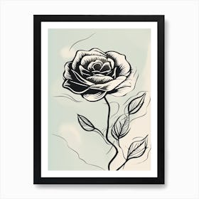 Line Art Roses Flowers Illustration Neutral 14 Art Print