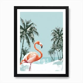 American Flamingo And Palm Trees Minimalist Illustration 1 Art Print