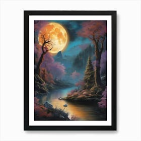 Full Moon Over The River Art Print